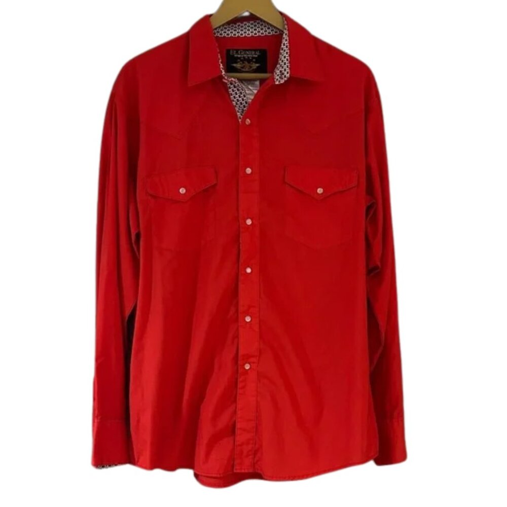 El General Men's Red Western Rodeo Style Pearl Snap Shirt